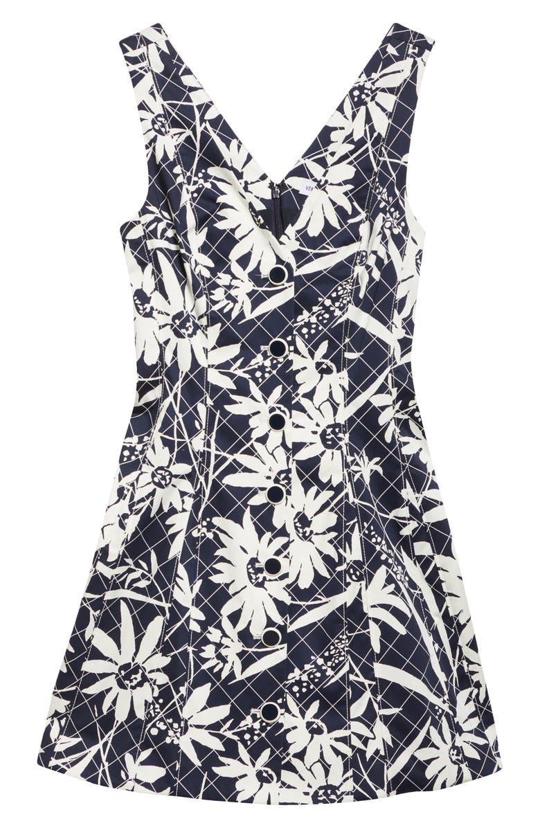 Veronica Beard Lou Mixed Floral Sleeveless Stretch Cotton Fit & Flare Dress, Alternate, color, Navy Dove