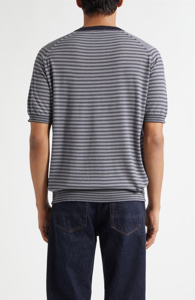 John Smedley Howick Stripe Merino Wool & Sea Island Cotton T-Shirt, Alternate, color, Navy/ Chalk