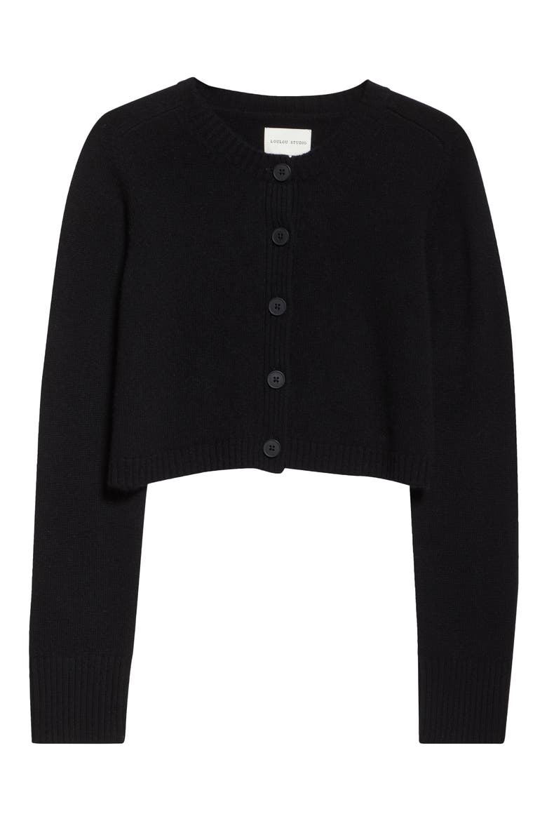 Zephir Crop Cashmere Cardigan, Alternate, color, BLACK