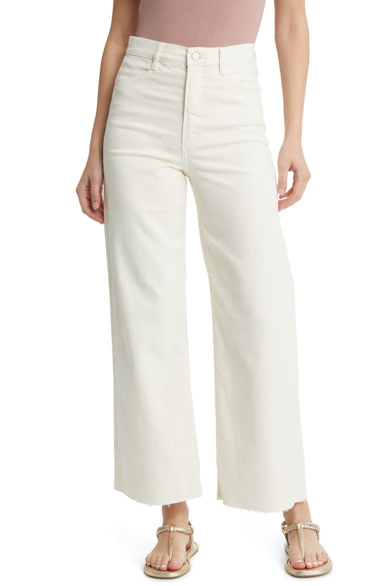 The Mischa Raw Hem Super High Waist Wide Leg Jeans, Main, color, GARDENIA