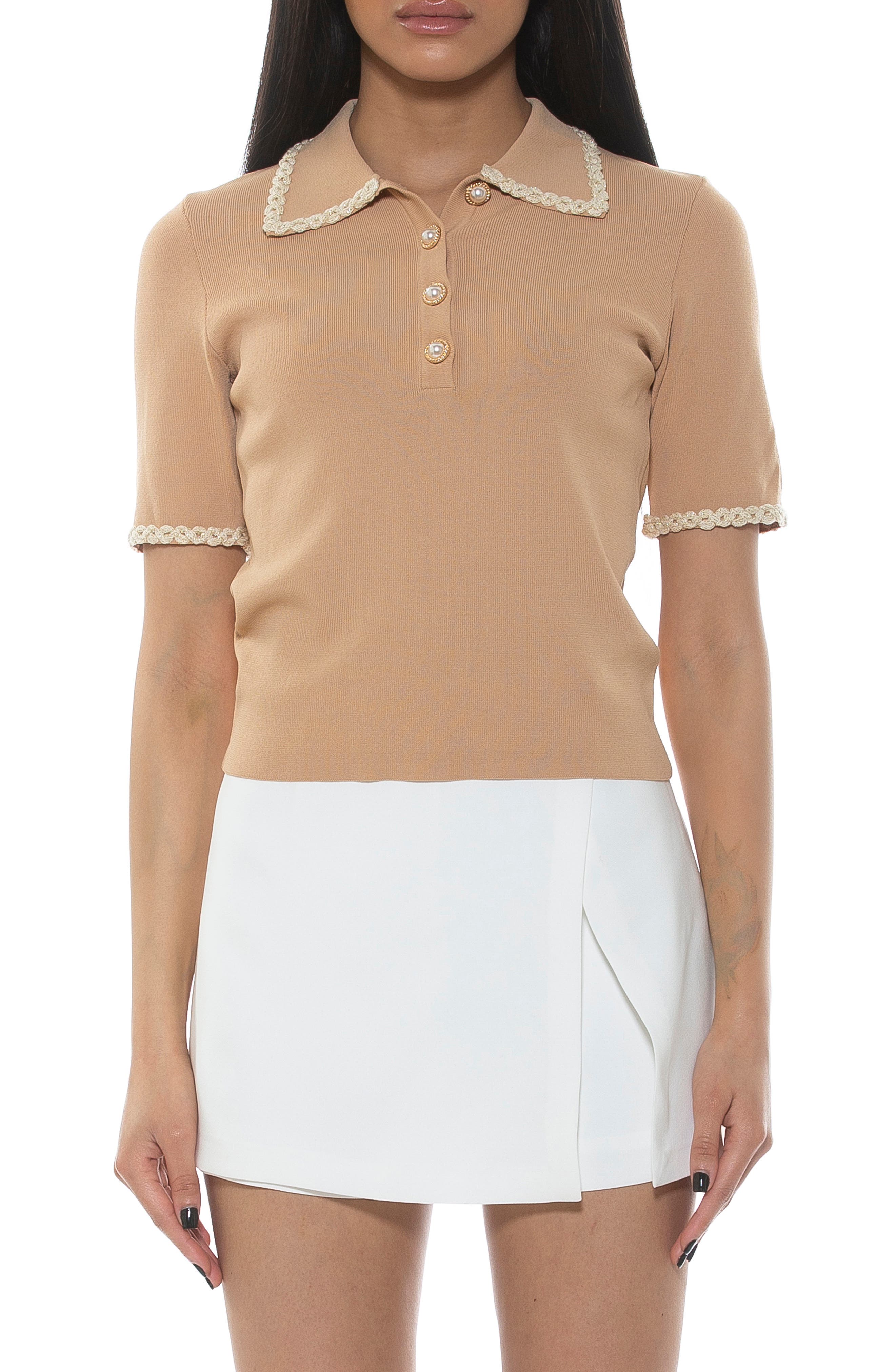 Alexia Admor Collared Knit Short Sleeve Top