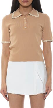 Alexia Admor Collared Knit Short Sleeve Top