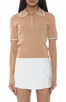 Alexia Admor Collared Knit Short Sleeve Top