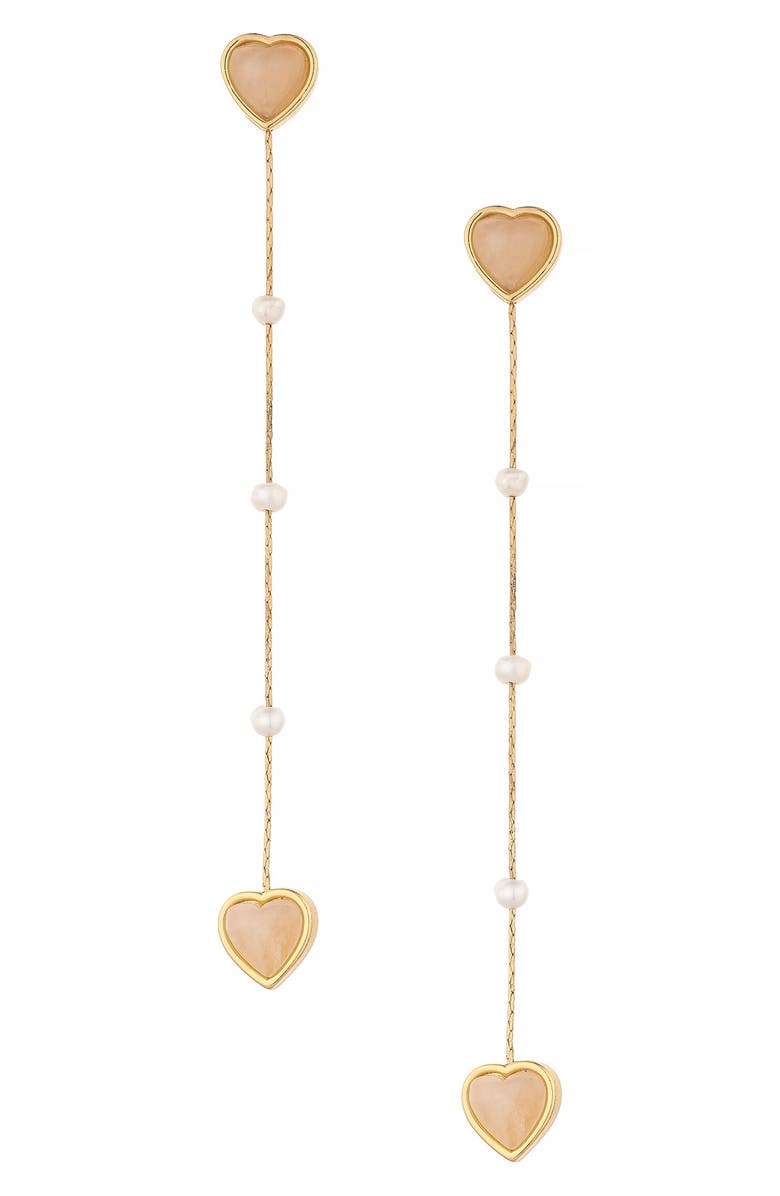 Ettika Quartz Heart & Freshwater Pearl Linear Drop Earrings, Main, color,