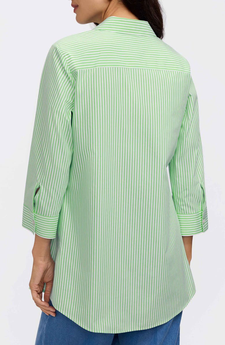 Foxcroft Cici Stripe Cotton Tunic Shirt, Alternate, color, Mojito Green/ White