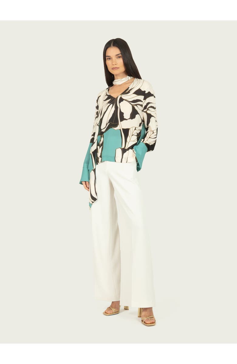 SECRET MISSION Chiara Blouse, Alternate, color, Cyan Green Abstract Floral
