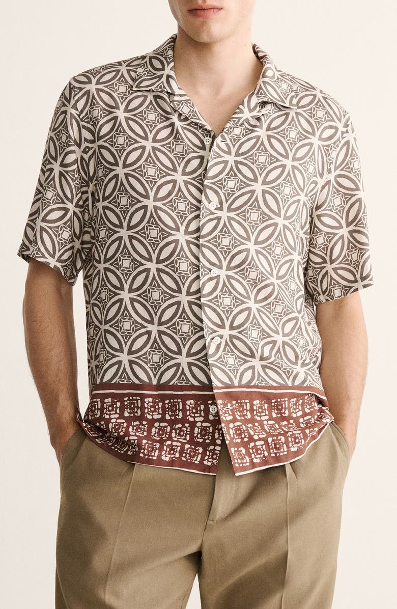 MANGO Printed Camp Shirt, Main, color, Khaki
