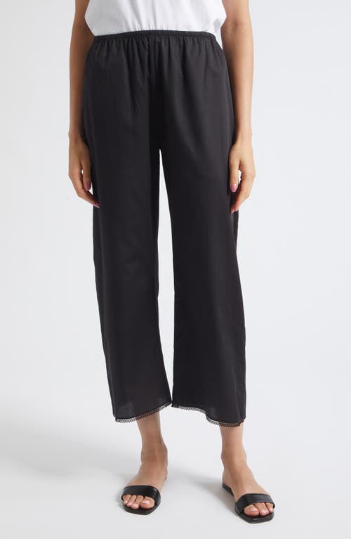 LESET Yoko Lace Hem Crop Cotton Pants in Black at Nordstrom, Size Medium