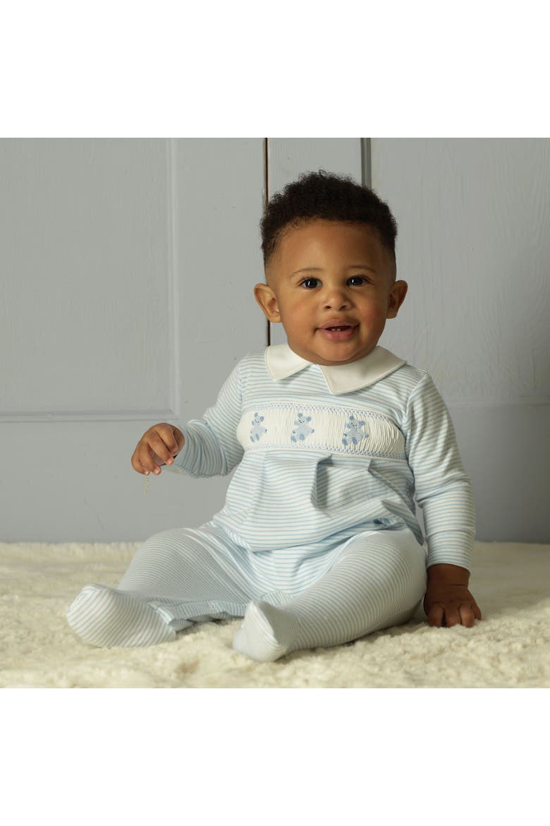 Teddy Smocked Footie, Alternate, color, Blue
