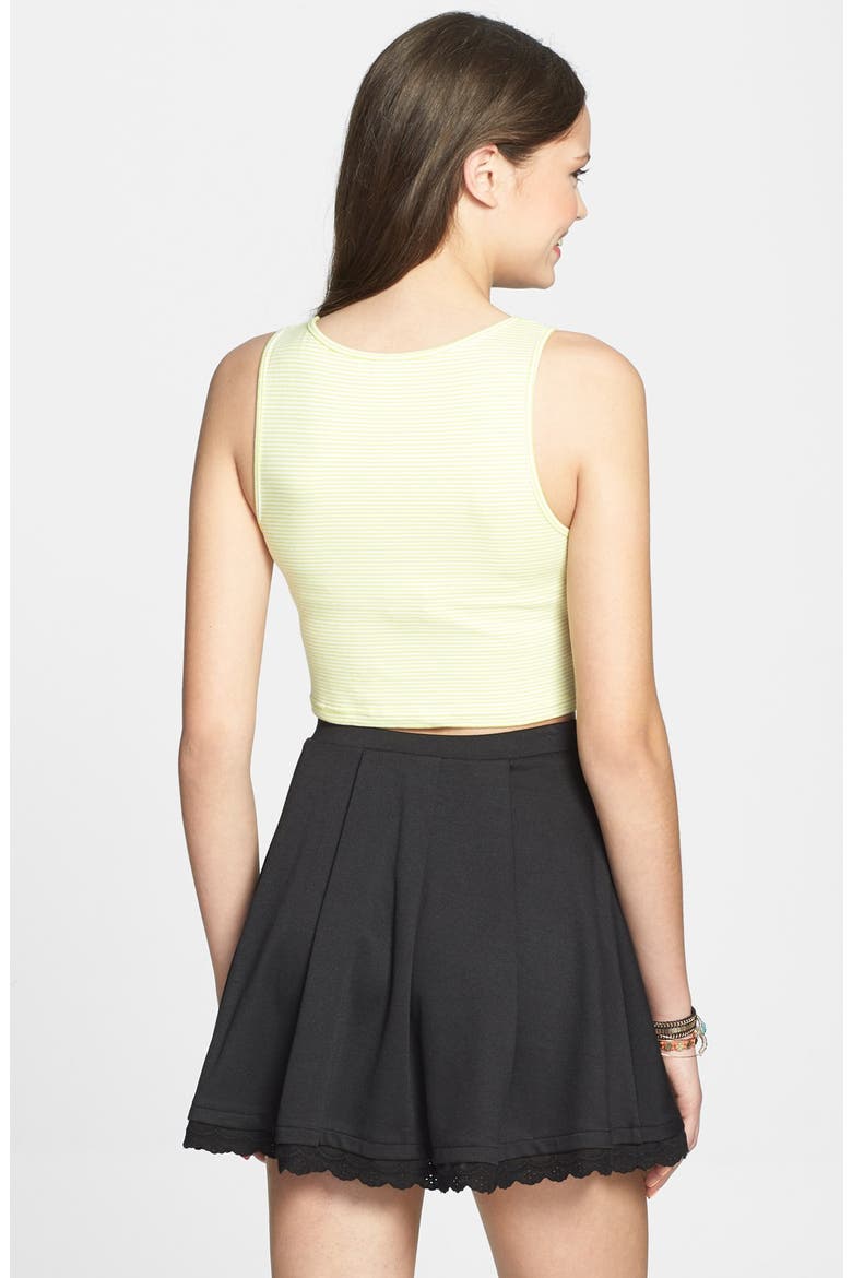 Lace Trim Pleat Skater Skirt, Alternate, color, BLACK