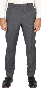 Scotch & Soda Grey Windowpane Check Flat Front Stretch Wool Dress Pants