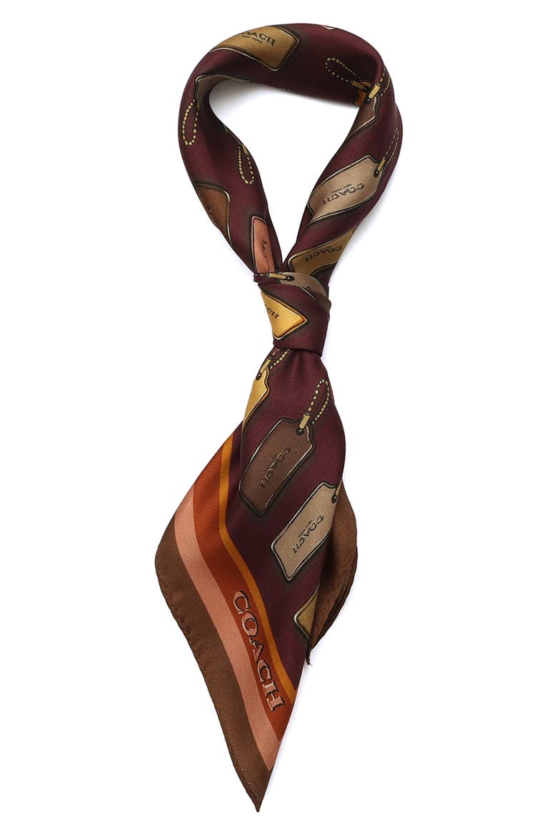 Hangtag Print Silk Square Scarf, Alternate, color, DARK WINE/ MULTI