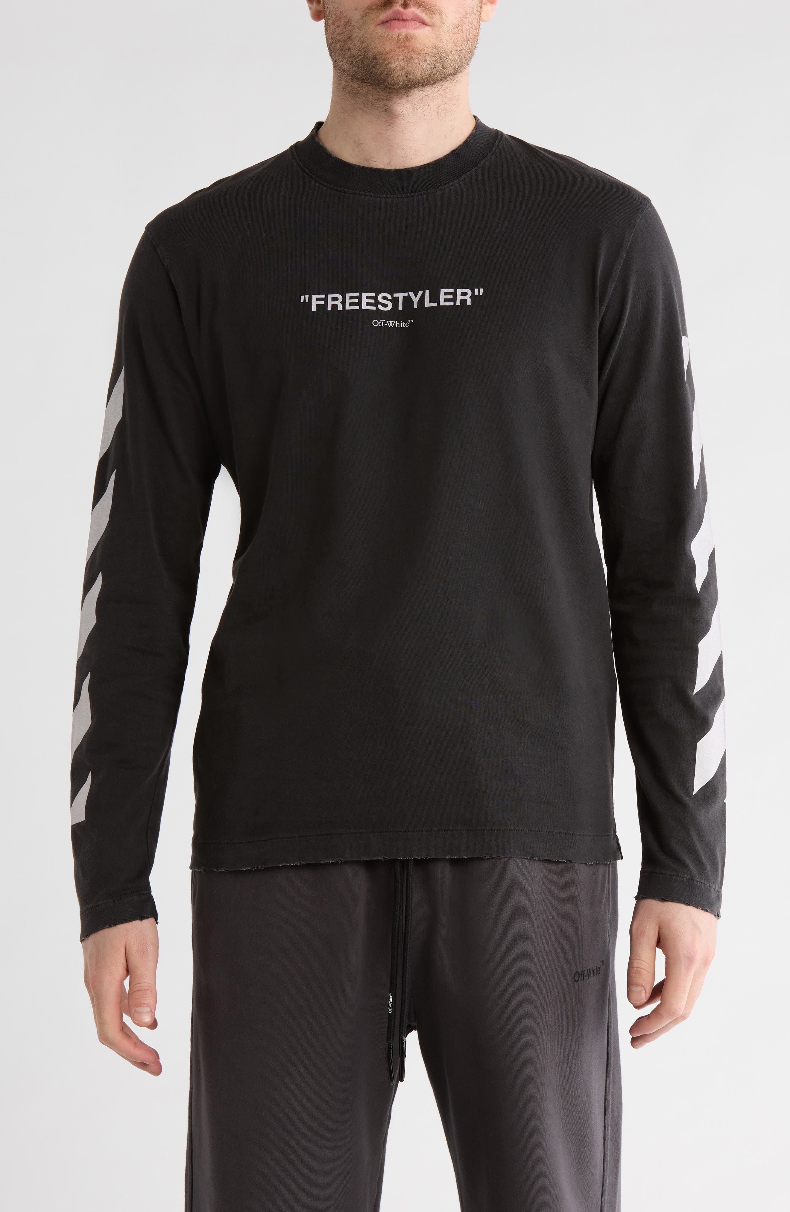 Off-White Diagonal Logo Long Sleeve Cotton Graphic T-Shirt
