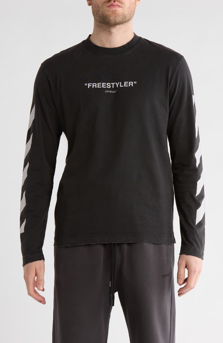 Off-White Diagonal Logo Long Sleeve Cotton Graphic T-Shirt, Main, color,