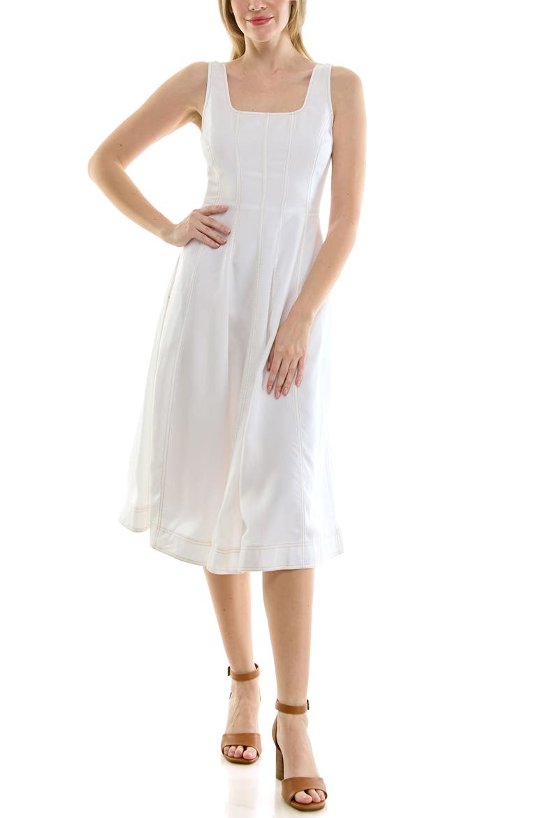 Twill Fit & Flare Tank Dress, Alternate, color, BRILLIANT WHITE / WARM SAND