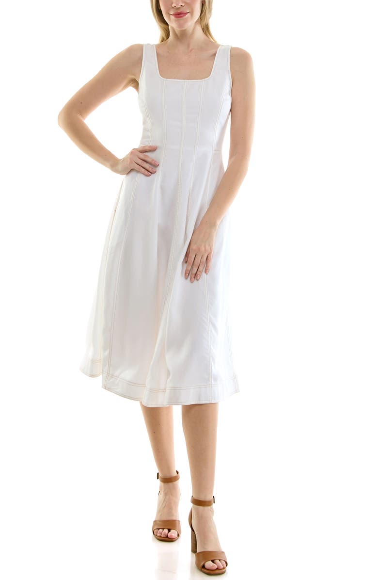 Nicole Miller Twill Fit & Flare Tank Dress, Alternate, color, Brilliant White / Warm Sand