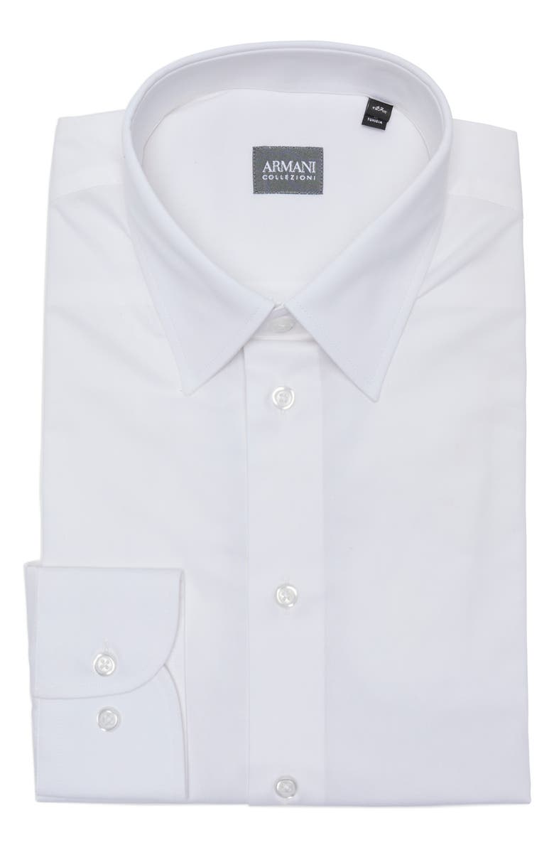 Armani Collezioni Solid Stretch Cotton Twill Dress Shirt, Alternate, color, Solid White