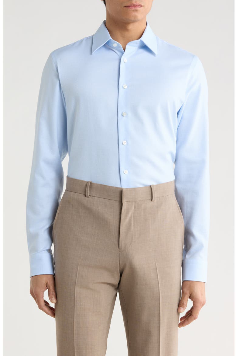 Extratrim Fit Light Blue Premium Cotton Dobby Dress Shirt, Main, color, BLUE DOVE DOBBY