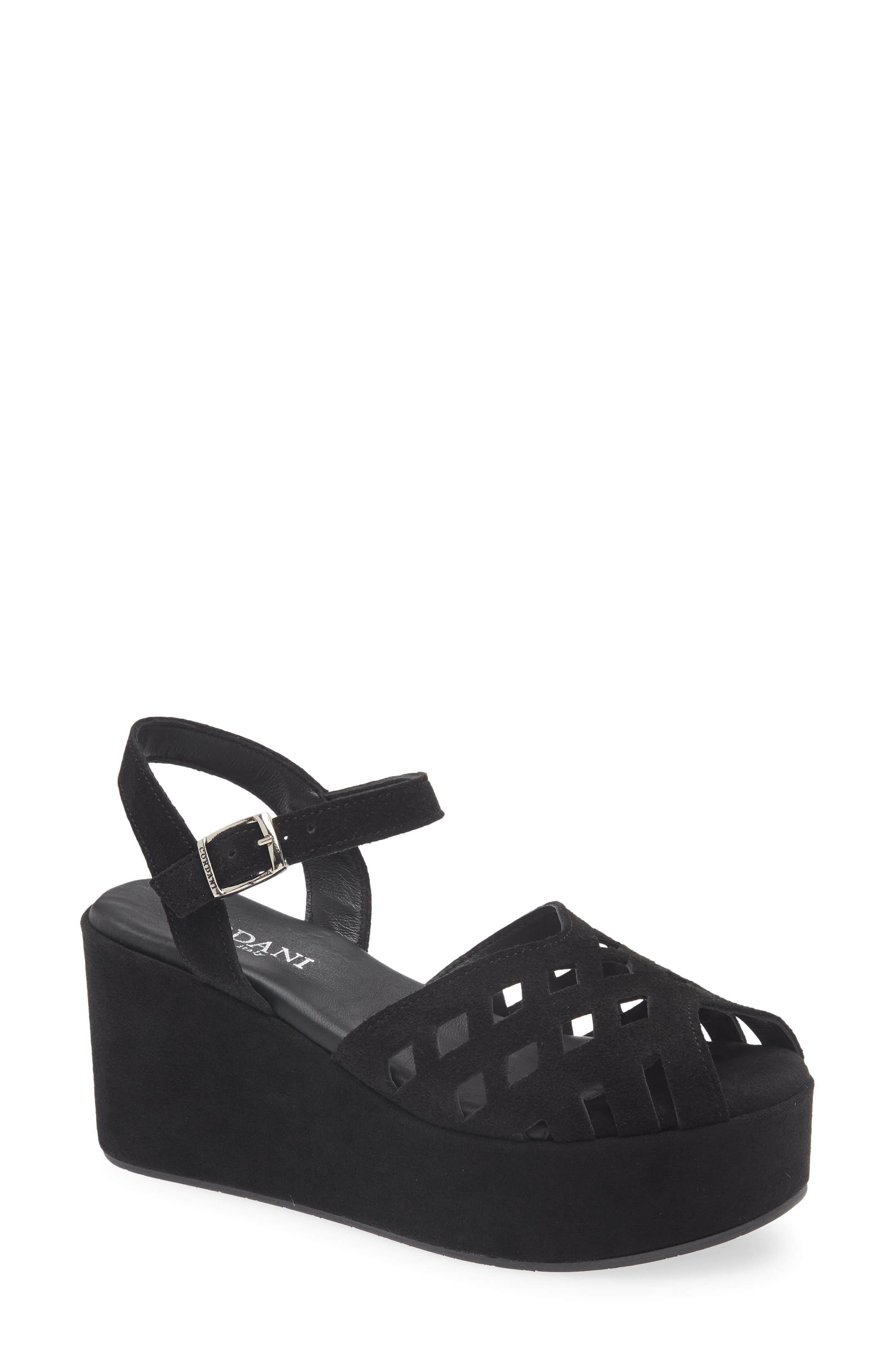 Cordani Jaymie Ankle Strap Peep Toe Platform Wedge Sandal, Main, color, Black Suede