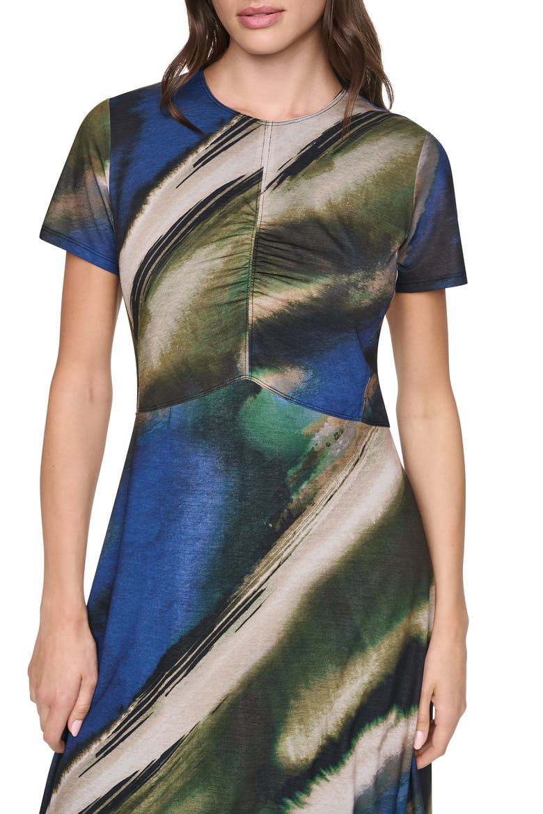 Ruched Front Print Midi Dress, Alternate, color, BRUSHED RIVERSIDE