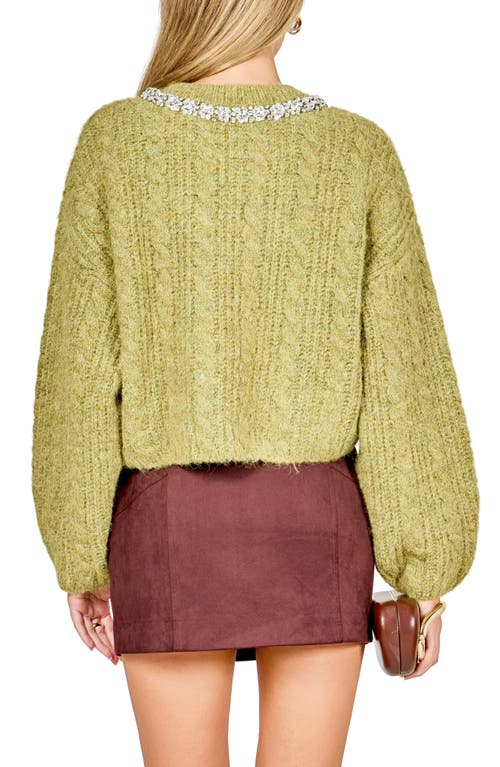 Endless Rose Jewel Fuzzy Cable Stitch Sweater In Green