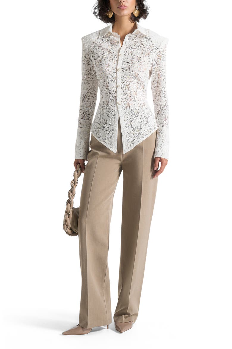 Sila Wide Shoulder Lace Angled Shirt, Alternate, color, White