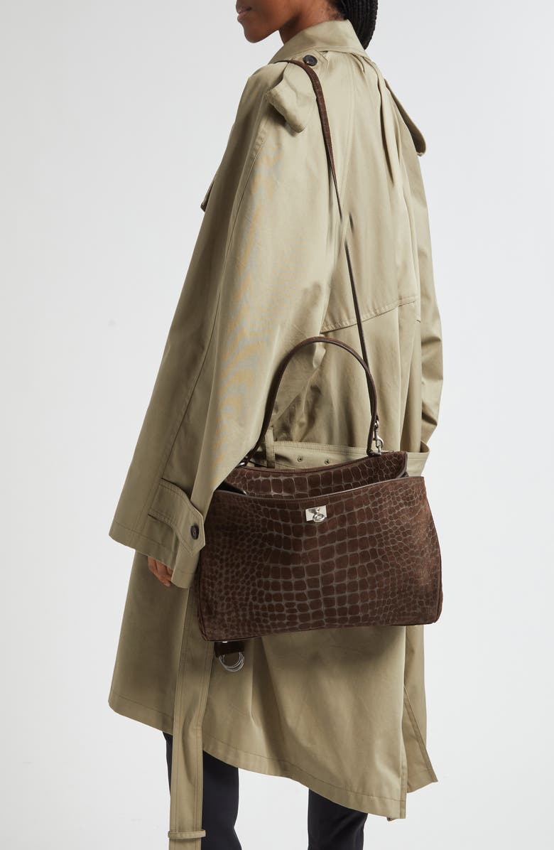 Balenciaga Medium Rodeo Croc Embossed Suede Top Handle Bag, Alternate, color,