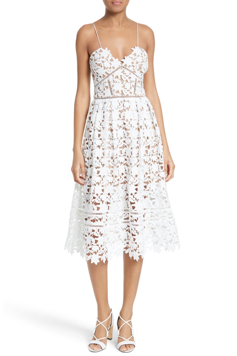 'Azaelea' Lace Fit & Flare Dress, Main, color, WHITE