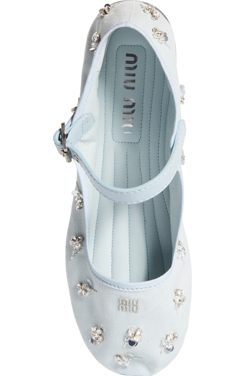 Miu Miu Crystal Embellished Canvas Mary Jane Ballet Flat, Alternate, color,