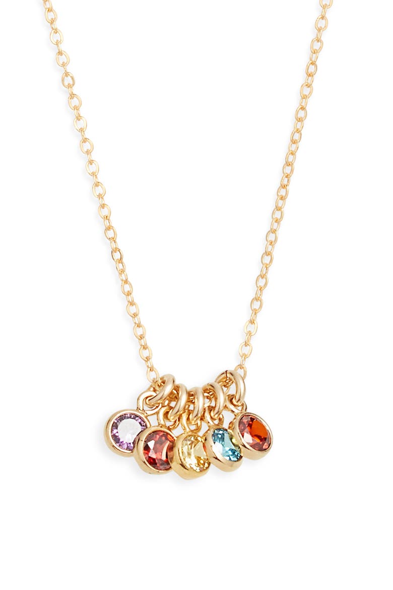 Multi Birthstone Charm Necklace, Main, color, GOLD / 5 CHARMS
