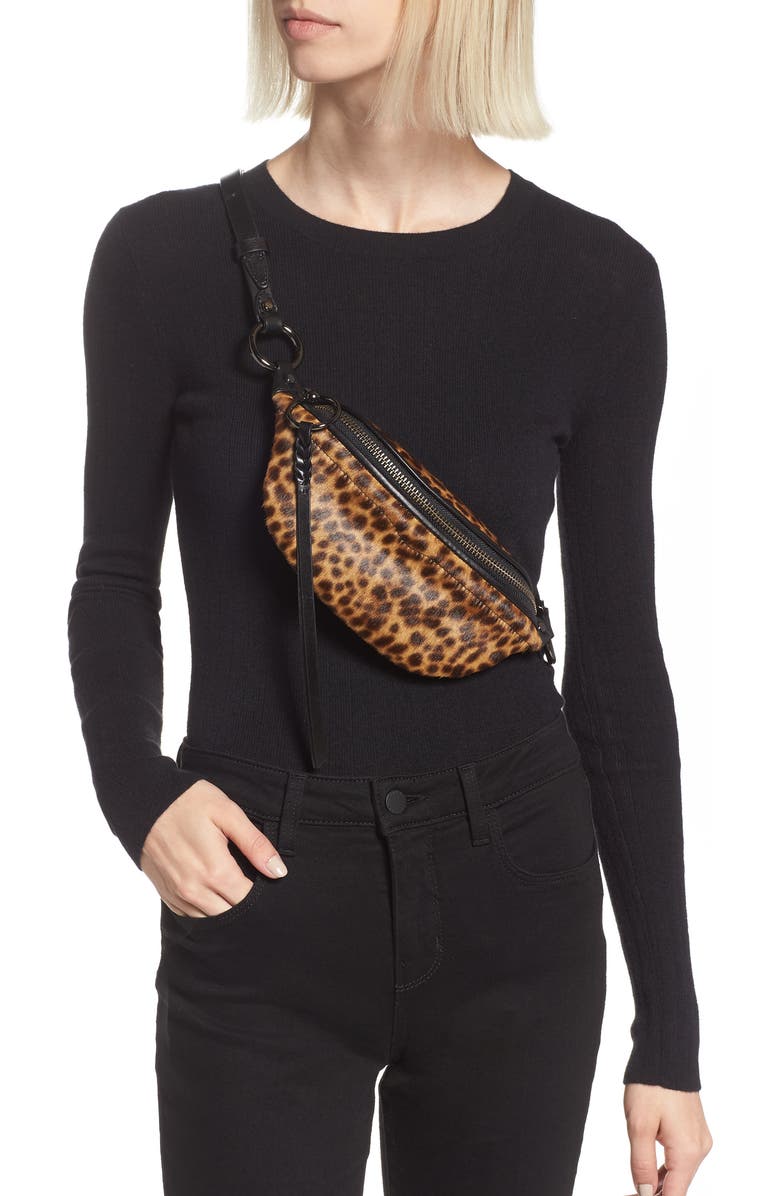 Rebecca Minkoff Mini Bree Leopard Print Genuine Calf Hair Belt Bag, Alternate, color,