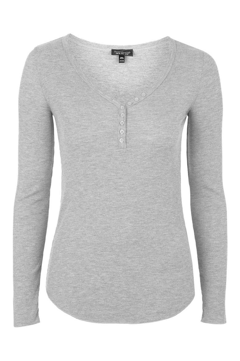 'Granddad' Ribbed Henley Top, Alternate, color, GREY