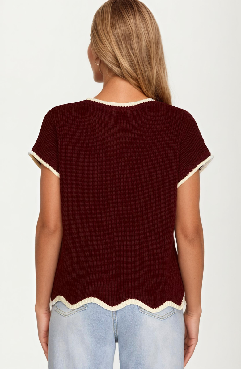 Knit and Lounge Short Sleeve Contrast Trim Pocket Knit Top, Alternate, color,