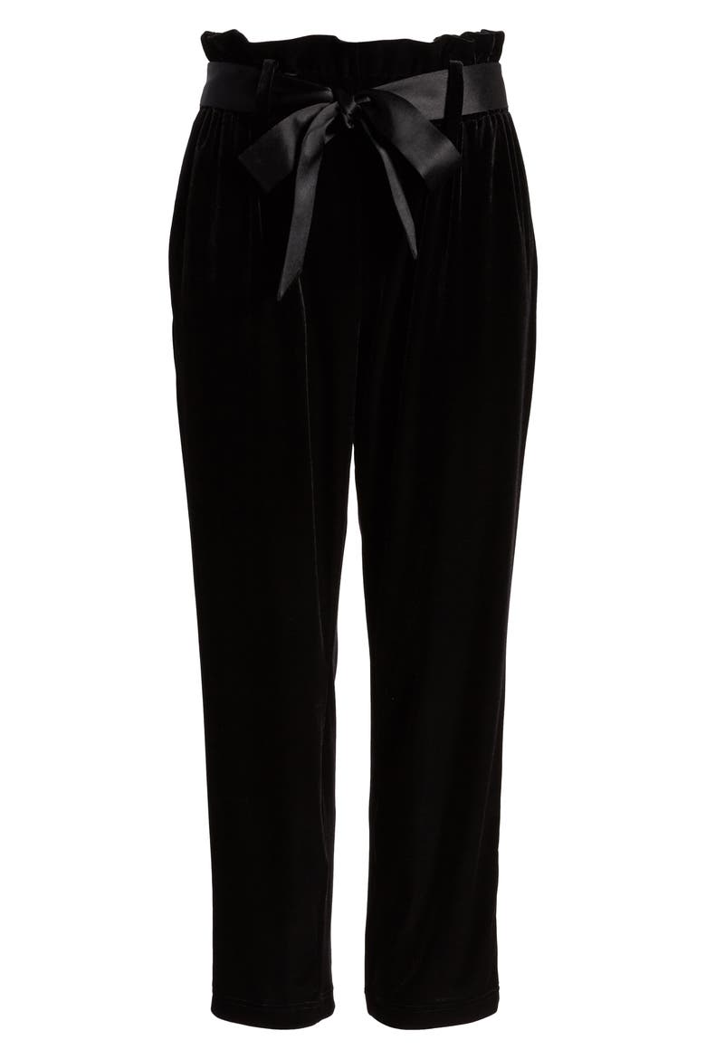 Paperbag Waist Velour Ankle Pants, Alternate, color, BLACK