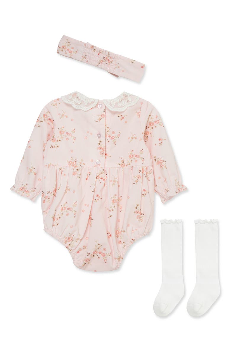 Little Me Rose Vine Bubble Bodysuit, Headband & Socks Set, Alternate, color, Pink Floral