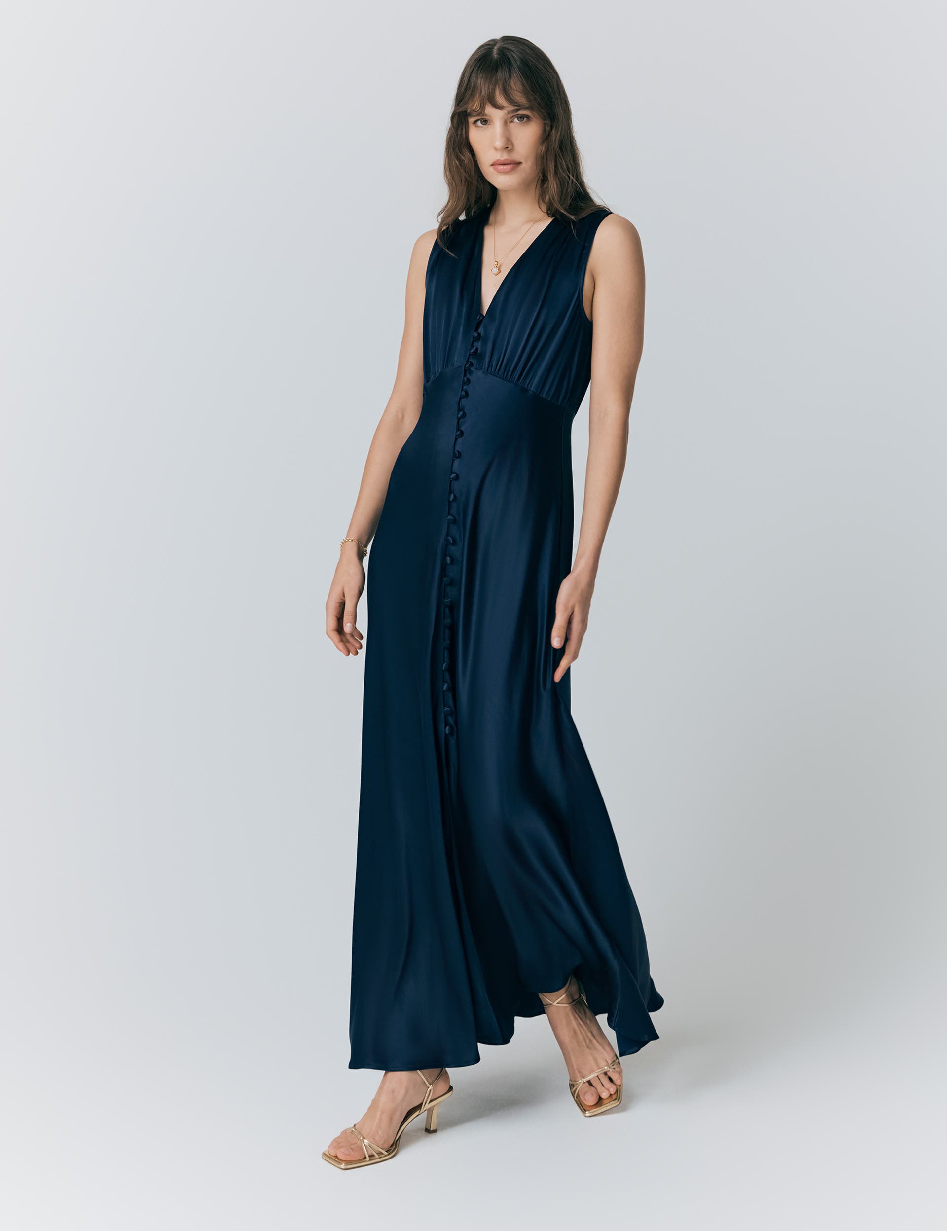 River V Neck Button Satin Maxi Dress - image 2