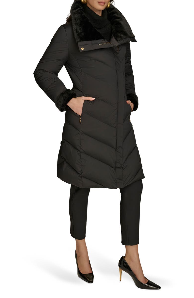 Donna Karan New York Water Resistant Chevron Down Puffer Coat, Alternate, color, Black