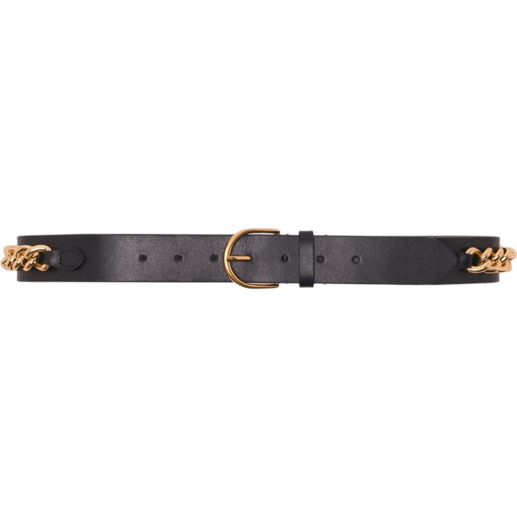 Maje Leather Belt With Chain Details In Black