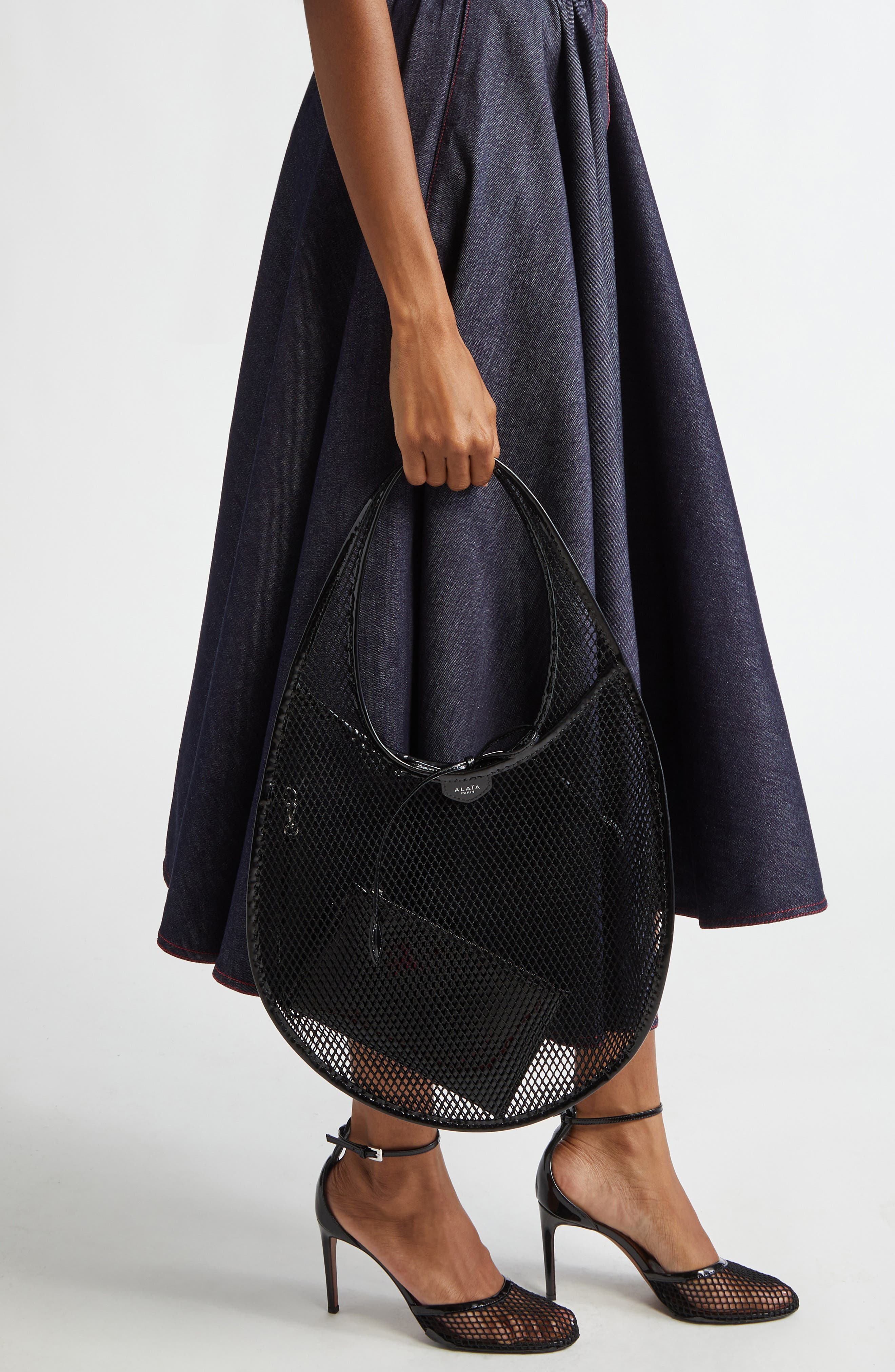 Alaïa Fishnet Shoulder Bag, Alternate, color, 