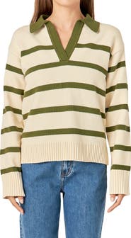 English Factory Stripe Collared Sweater