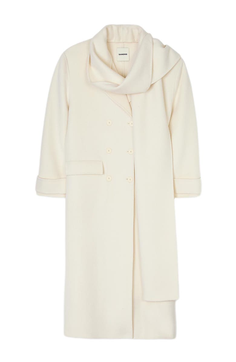 SANDRO Oversized Wool Coat with removable scarf, Alternate, color, Ecru