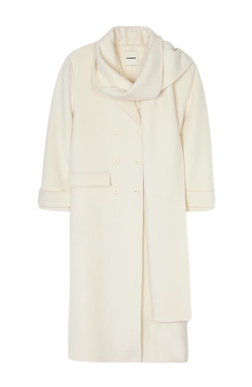 Sandro Oversized Wool Coat With Removable Scarf In White
