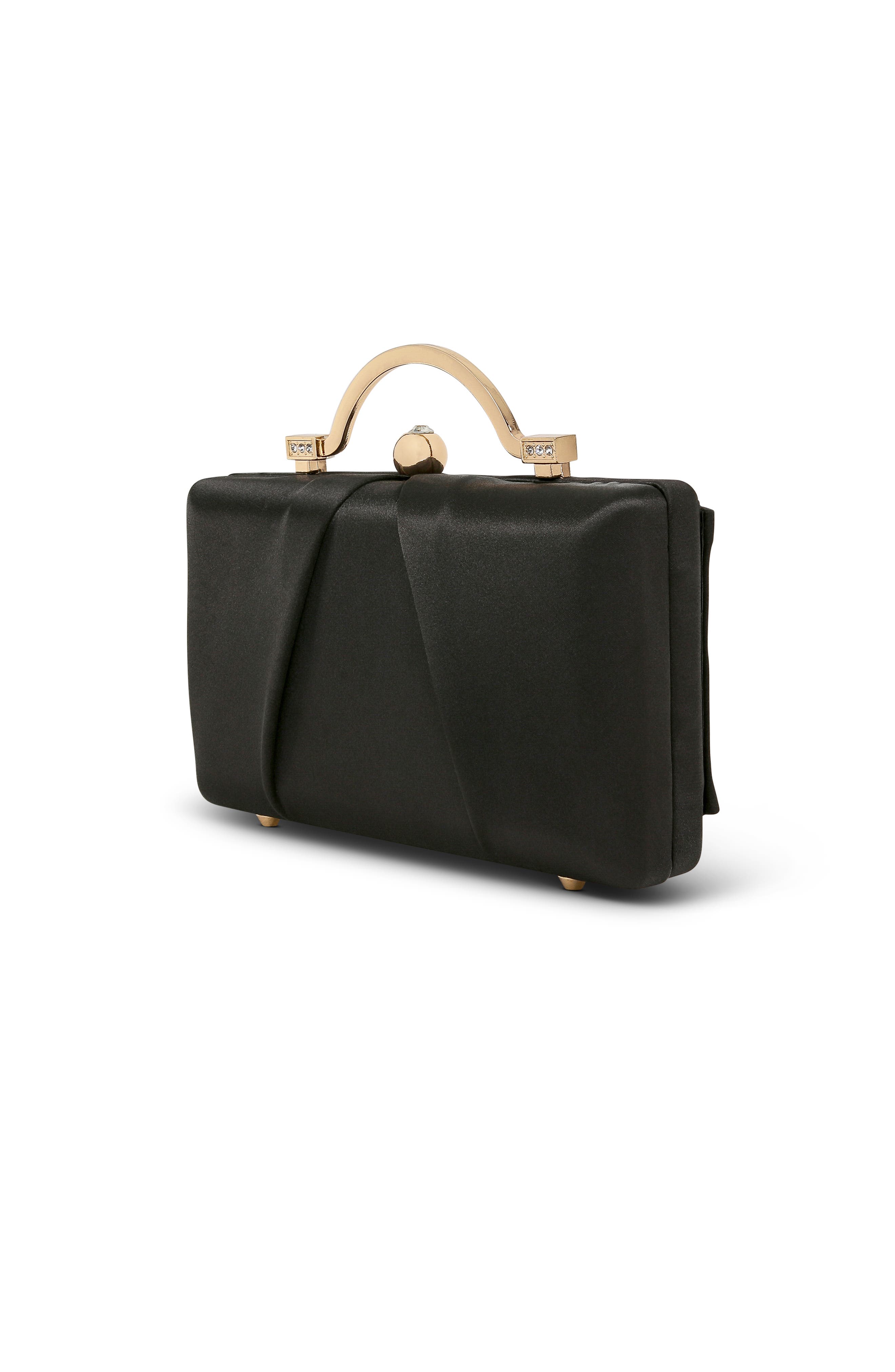 Jewel Badgley Mischka Emma Satin Minaudiere with Outer Pocket, Alternate, color, Black