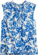 Caslon® Floral Print Ruffle Trim Cotton Top