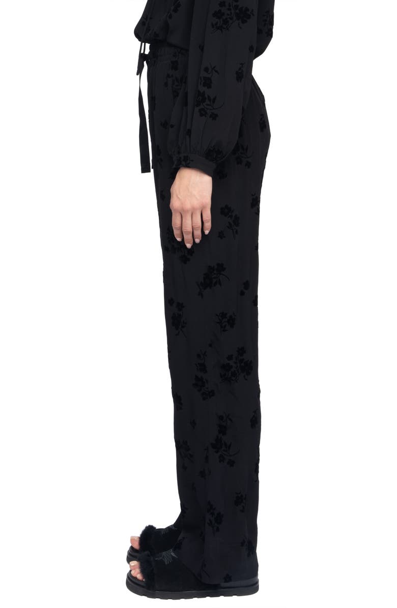 Zadig & Voltaire Poma Floral Satin Drawstring Waist Pants, Alternate, color, Black