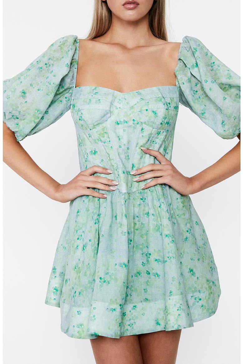 Kiah Puff Sleeve Corset Minidress, Alternate, color, GREEN FLORAL