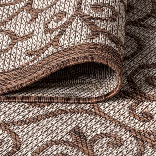Jonathan Y Madrid Vintage Filigree Textured Weave Indoor/outdoor Round Area Rug In Taupe/espresso