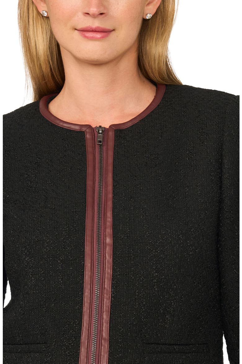 Faux Leather Trim Blazer, Alternate, color, RICH BLACK