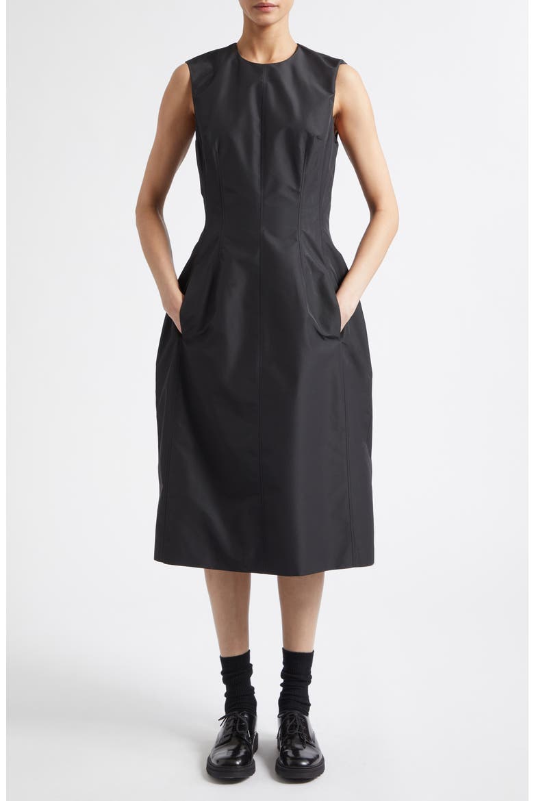 Technical Faille Midi Dress, Main, color, BLACK