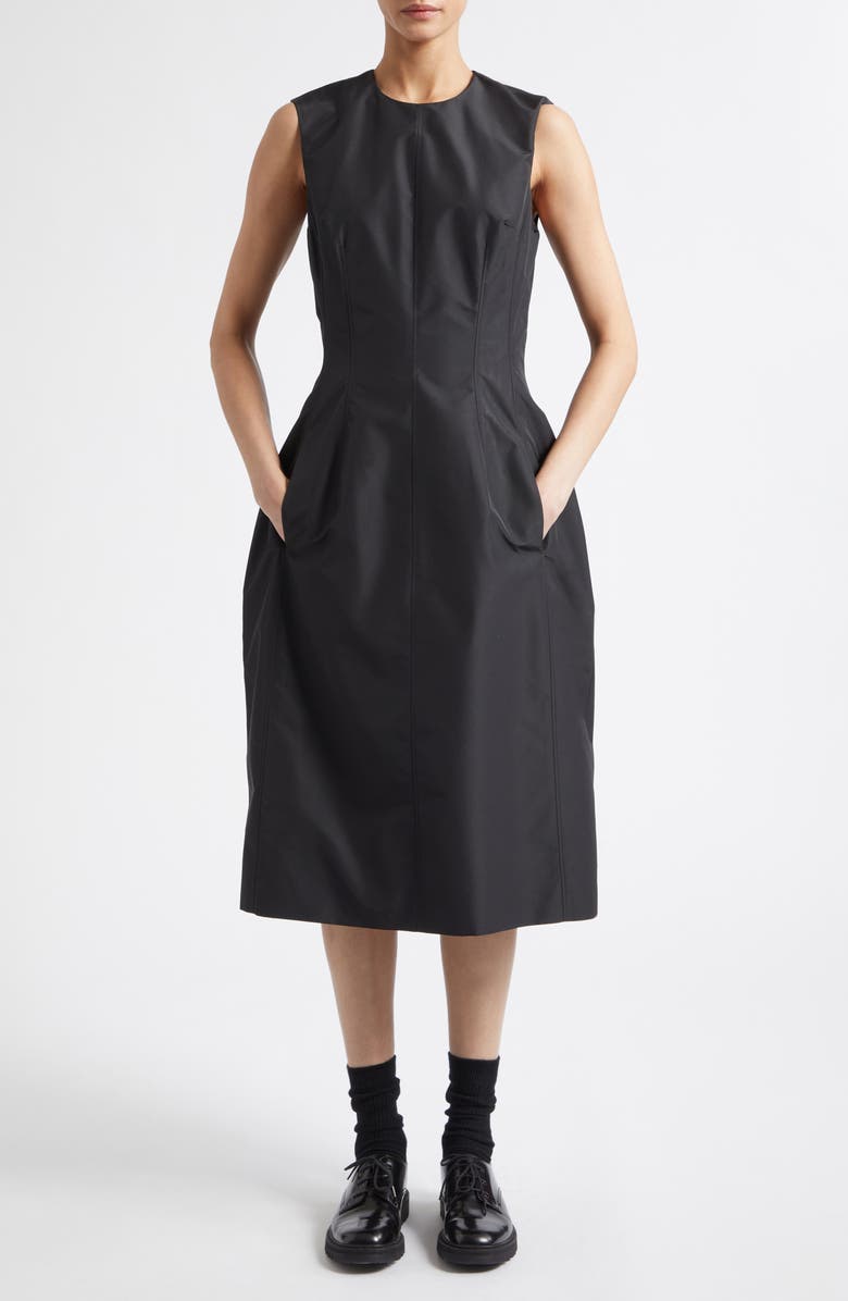 Jil Sander Technical Faille Midi Dress, Main, color, Black